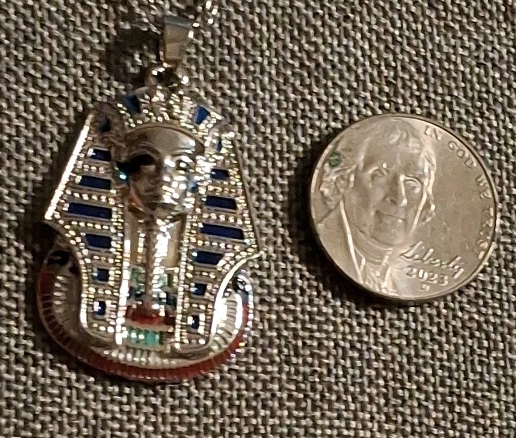 Silvertone Egyptian Revival Pharaoh Head Pendant Necklace King Tut Punk Hip Hop