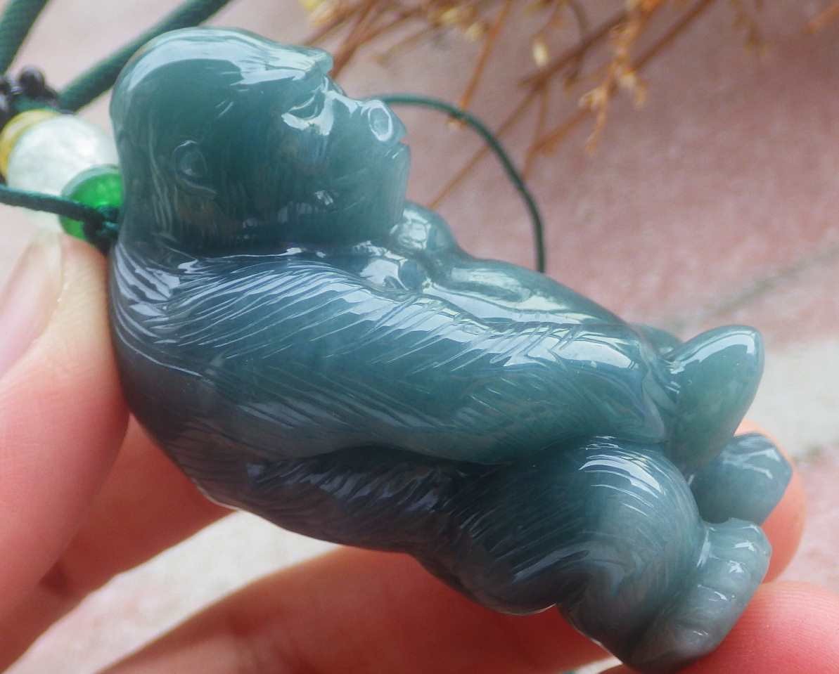 Video Certified Green Natural A Jade jadeite Pendant Orangutan Monkey 123969 TS