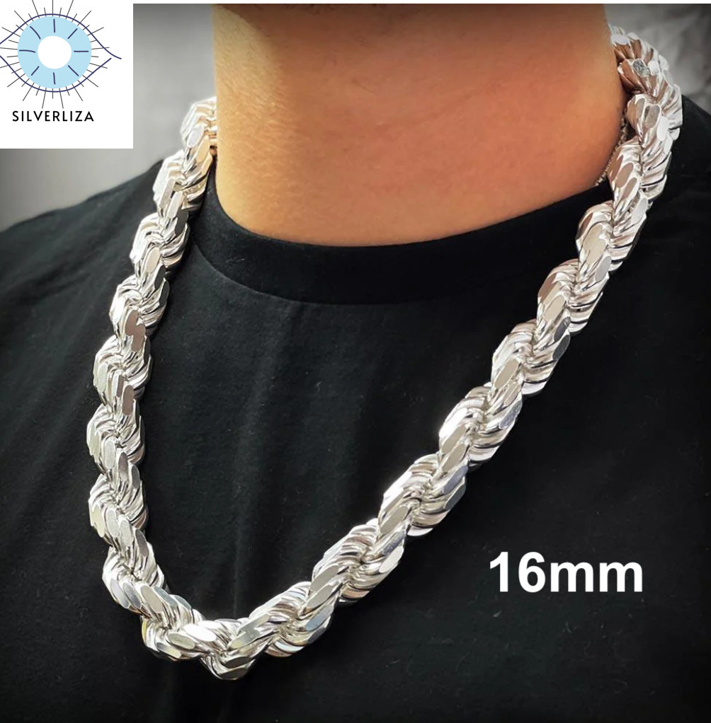 925 Sterling Silver Diamond Cut Rope Chain Necklace .925 Italy All Sizes