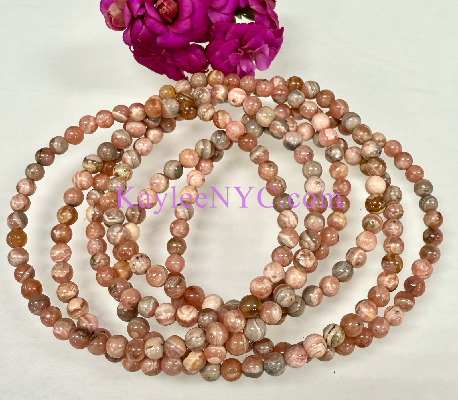 Wholesale 6 Pcs Natural Rhodochrosite 4-4.5mm 7.5” Healing Stretch Bracelet