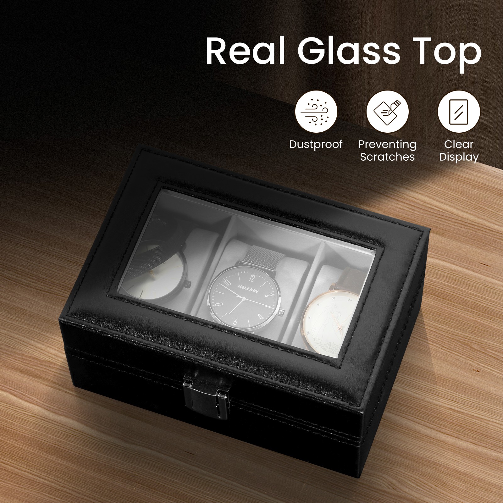 3 Slot PU Leather Watch Box Organizer Display Case Soft Pillow Travel Gift Men