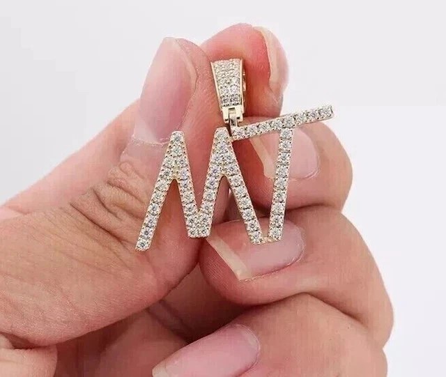 1.30Ct Round Cut Simulated Diamond Custom Letter Pendant 14K Yellow Gold Plated