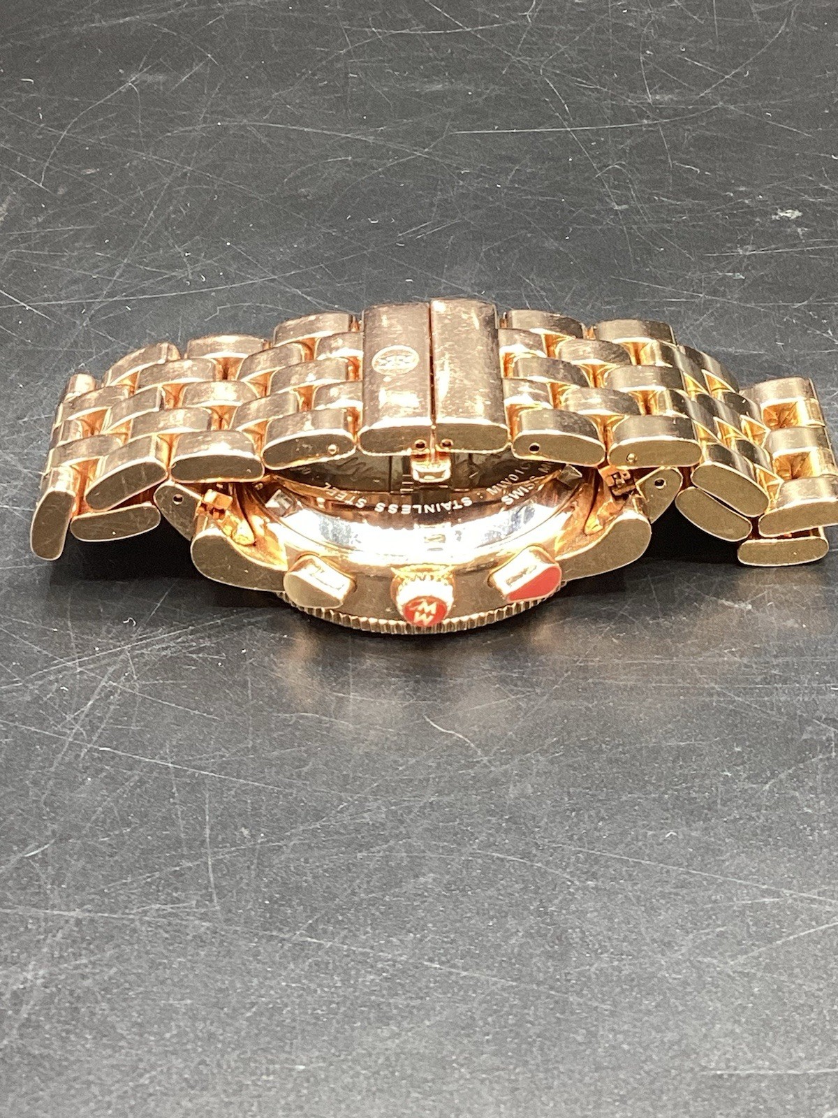 MICHELE (MW01C01G1001) Diamond Rose Gold White Dial Chrono Watch-Free Shipping