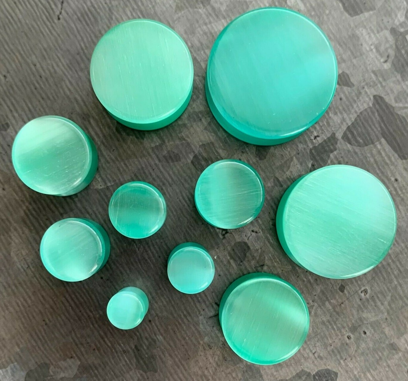 PAIR Sea Foam Green Cat Eye Stone Plugs Double Flare Gauges