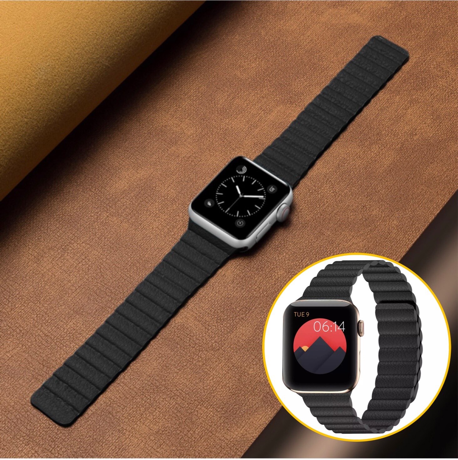 Magnetic Leather Loop Band For Apple Watch 42mm 38mm 44mm 40mm Series 6/5/4/3/2