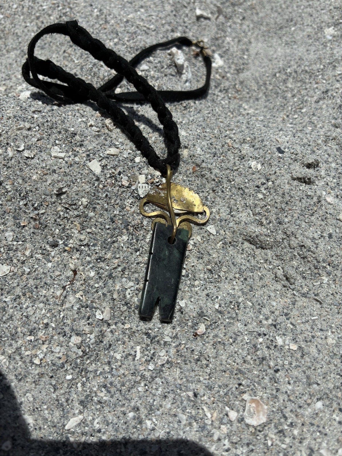 Colombia Necklace w/ Gold-Tone Metal Asymmetrical Charm Pendant, stone