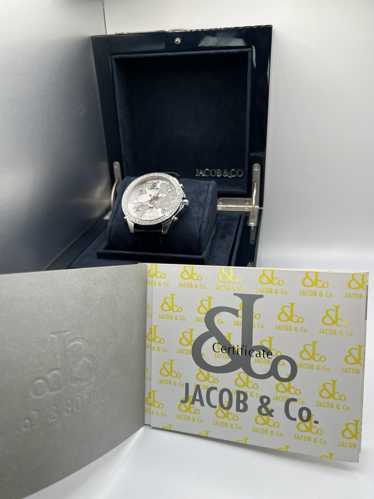 Jacob & Co. Five Time Zone 47mm Diamond Bezel MOP World Dial Full Set