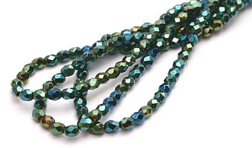 100 Electric Green Iris Czech Glass Faceted Beads 4MM