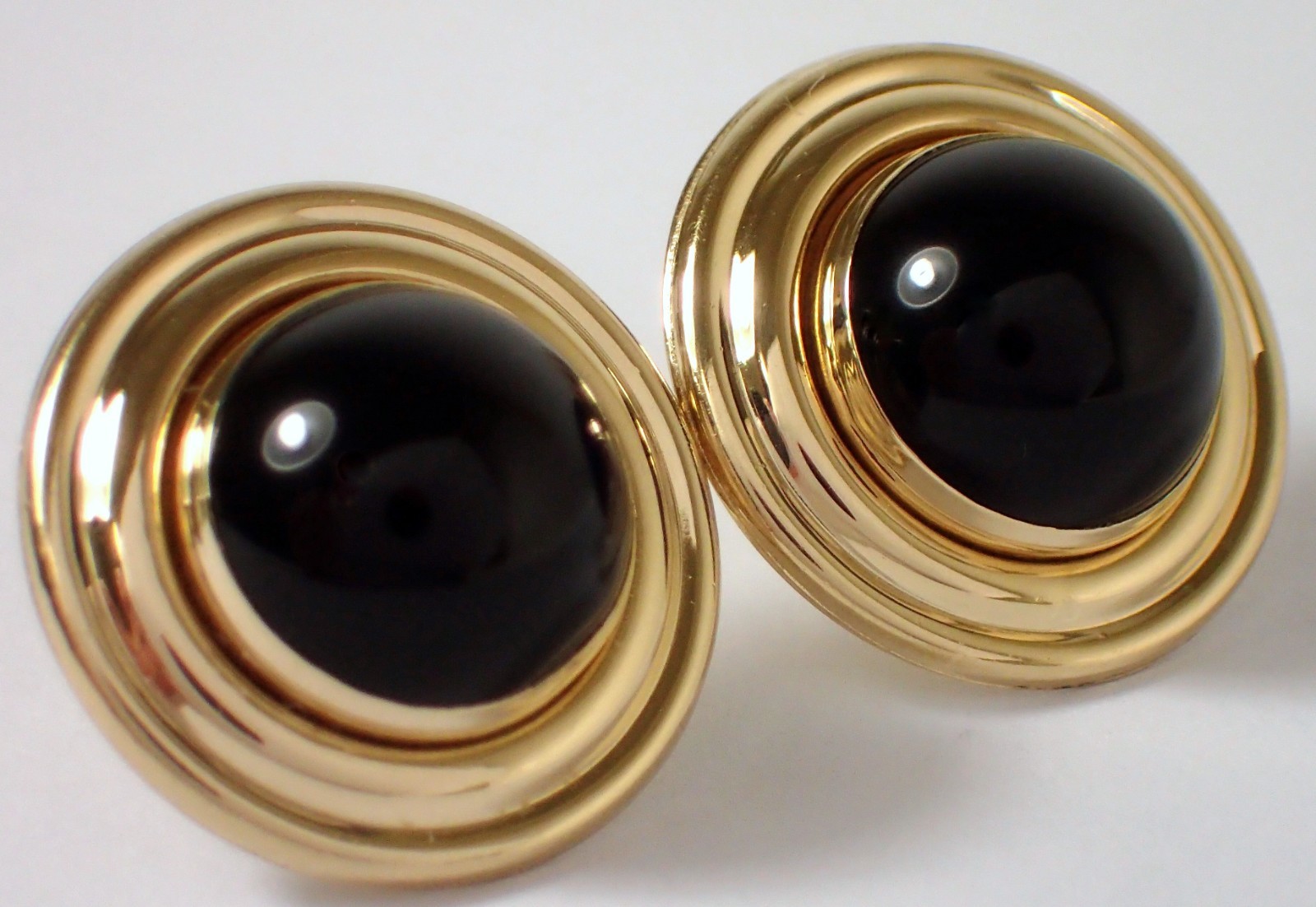 CARLA Vtg Designer Signed 14k Yellow Gold Filled Black Onyx 3/4″ Post Earrings
