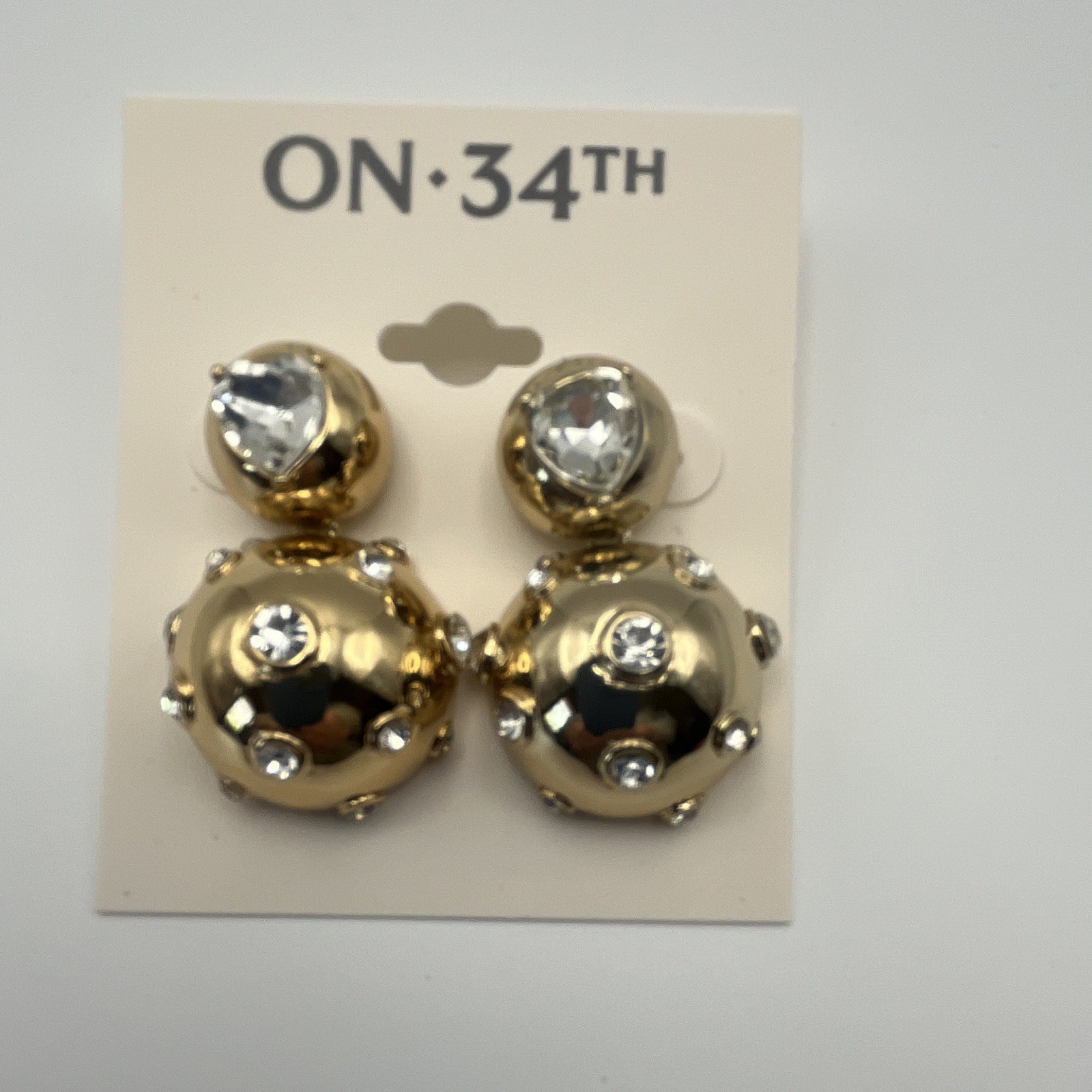 ON:34TH Gold Tone Clear Glass Crystal Double Ball Stud Drop Earrings