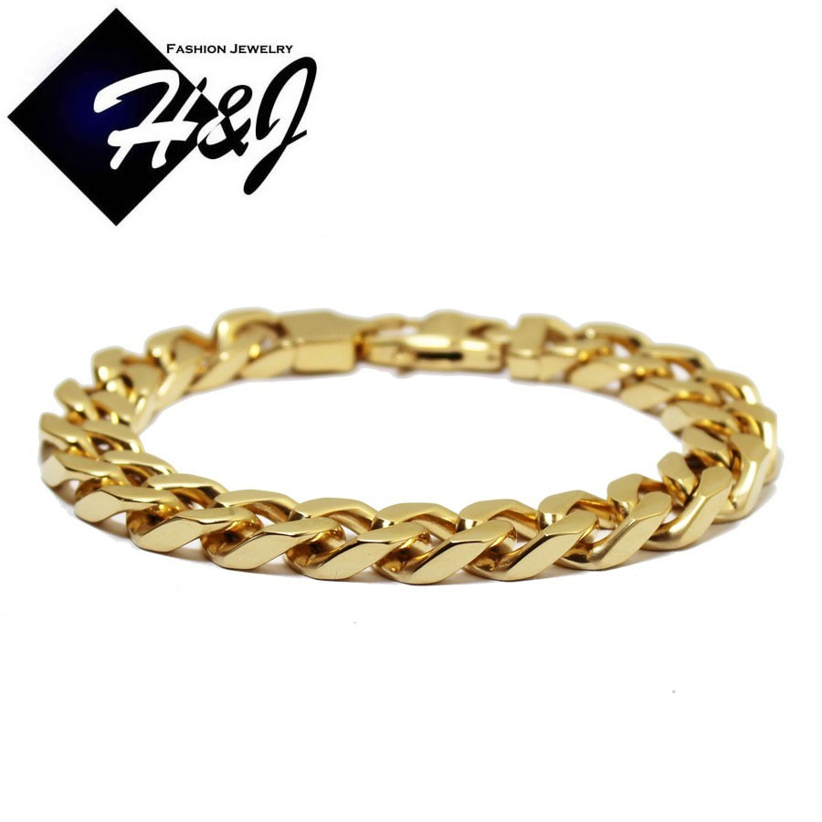 30″Stainless Steel 11mm Gold Plated Curb Chain Bracelet Cubic Zirconia Pendant*D