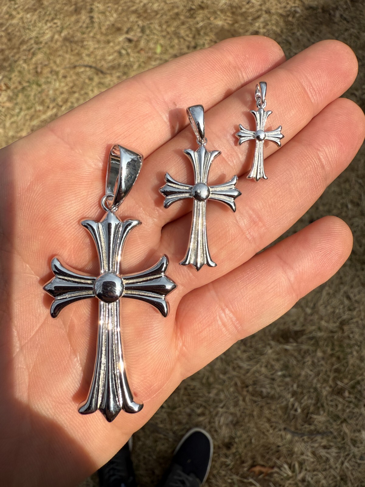 Gothic Cross Plain Real 925 Sterling Silver Pendant Necklace Hearts Of Chrome