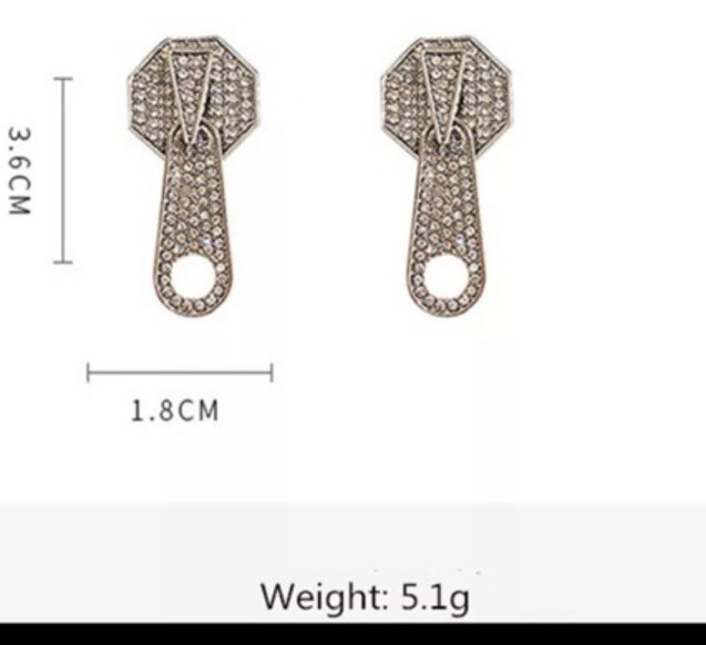 Silver Colored Zipper Earrings Unique Dimensions 3.6cm x 1.5cm