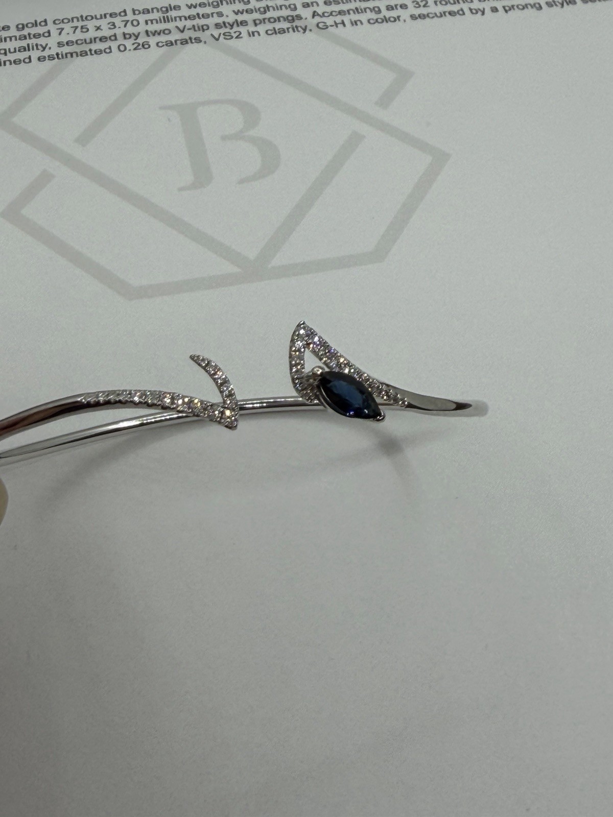 Appraised 18k white gold diamond Sapphire Contoured 5.2 Grams bangle bracelet
