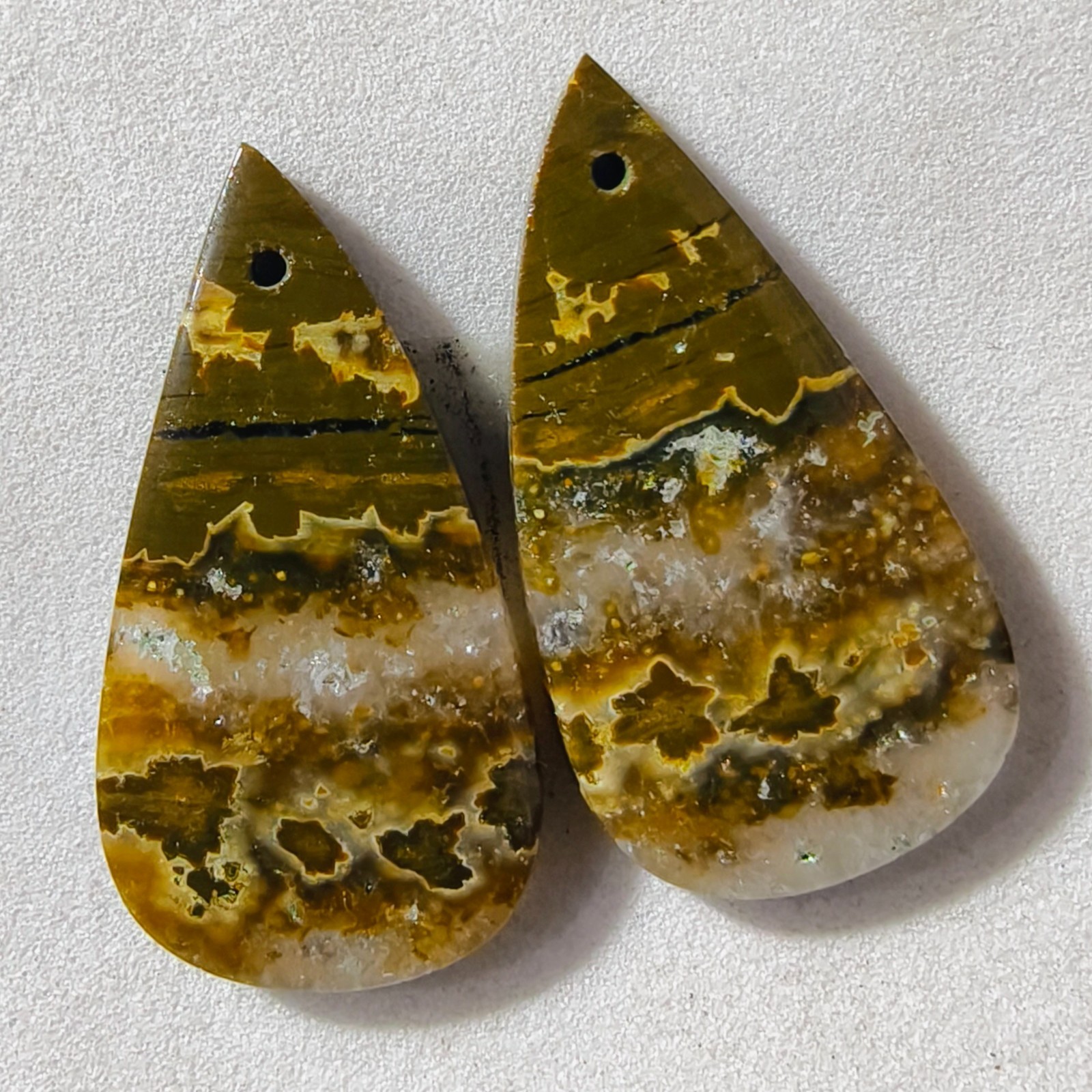 26 Cts Natural Ocean Jasper Drilled Match Pair Cabochon Gemstone 29.2 X 15.4 MM