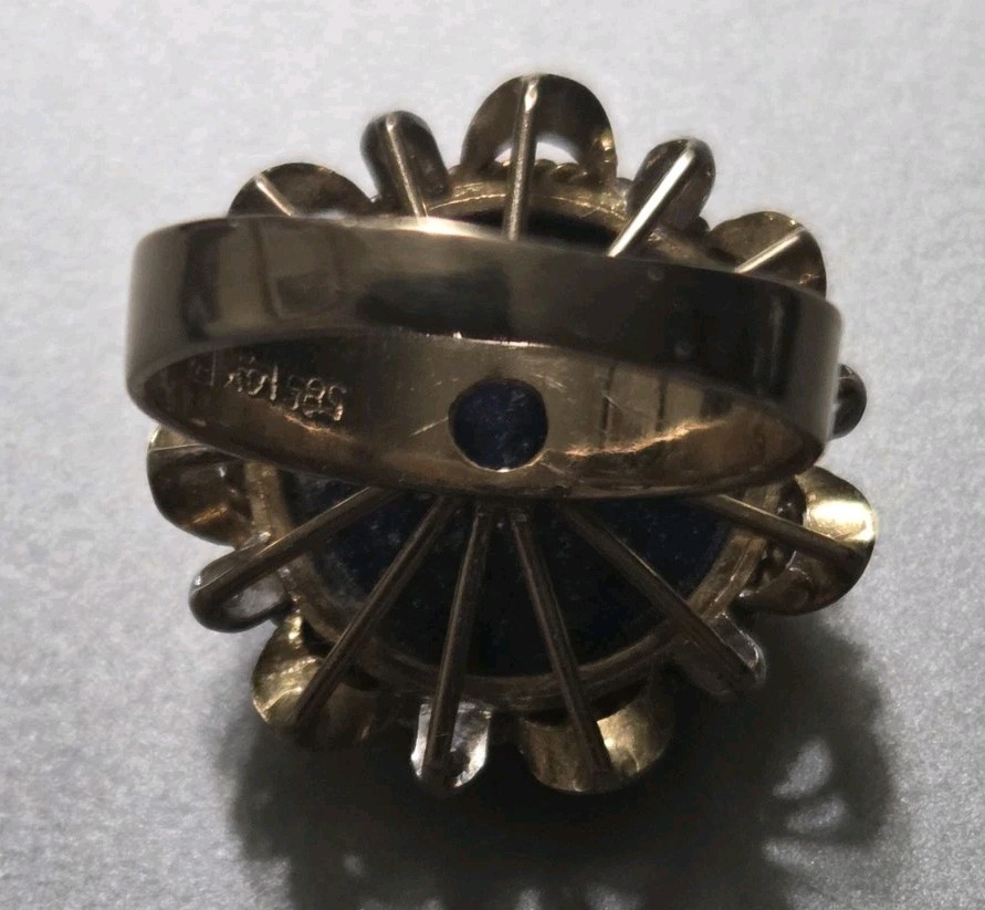 VINTAGE 14K LAPIS LAZULI & DIAMOND ESTATE RING 5-1/2 YCM 7.12 GRAMS