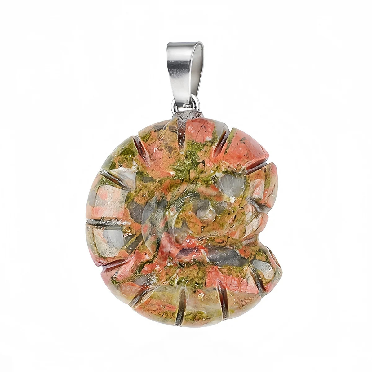 5PCS Carved Gemstone Conch Shell Pendant 25mm Crystal Ammonite Fossil Charms