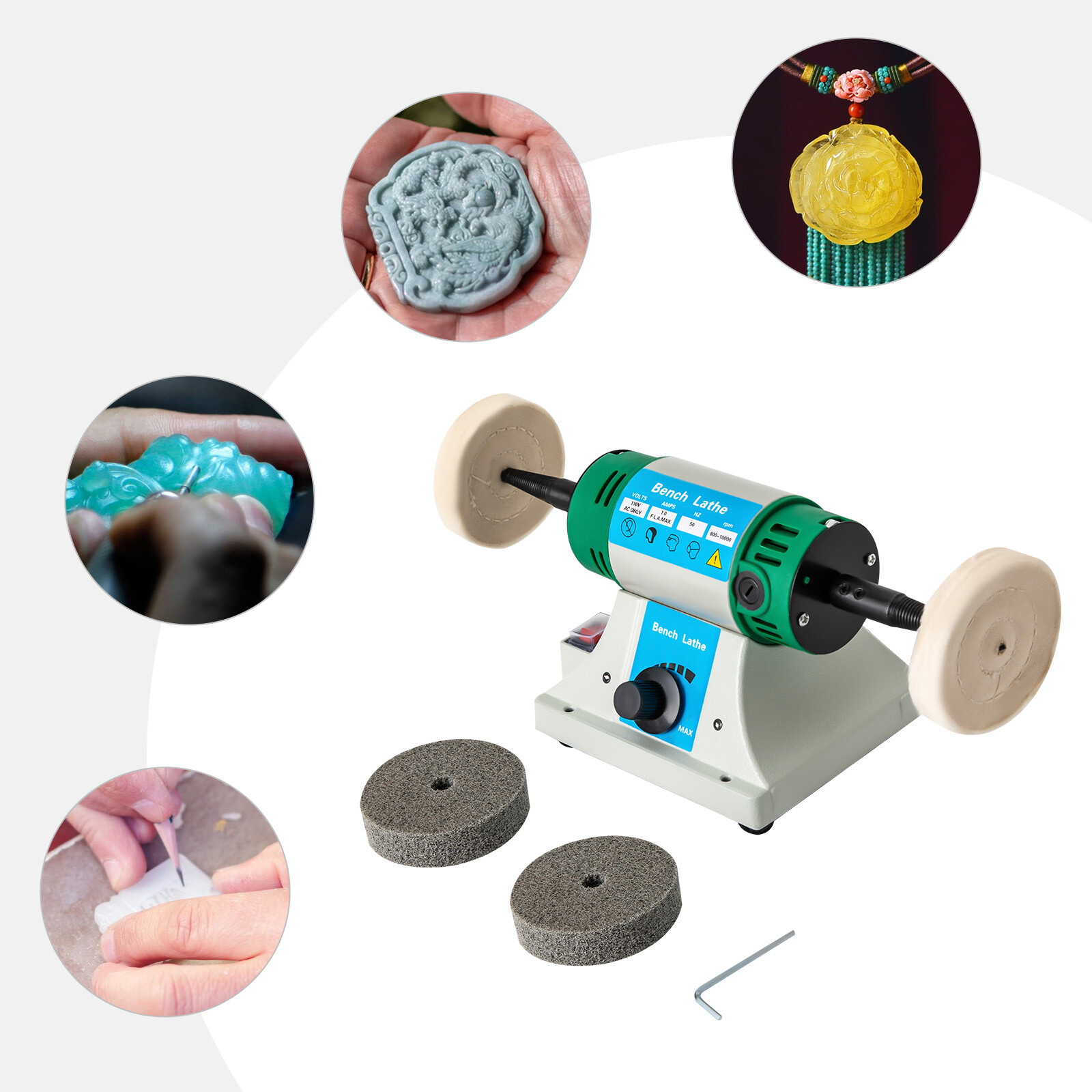 Portable Jewelry Polisher Bench Grinder Watch Gem Buffing Machine Variable Speed
