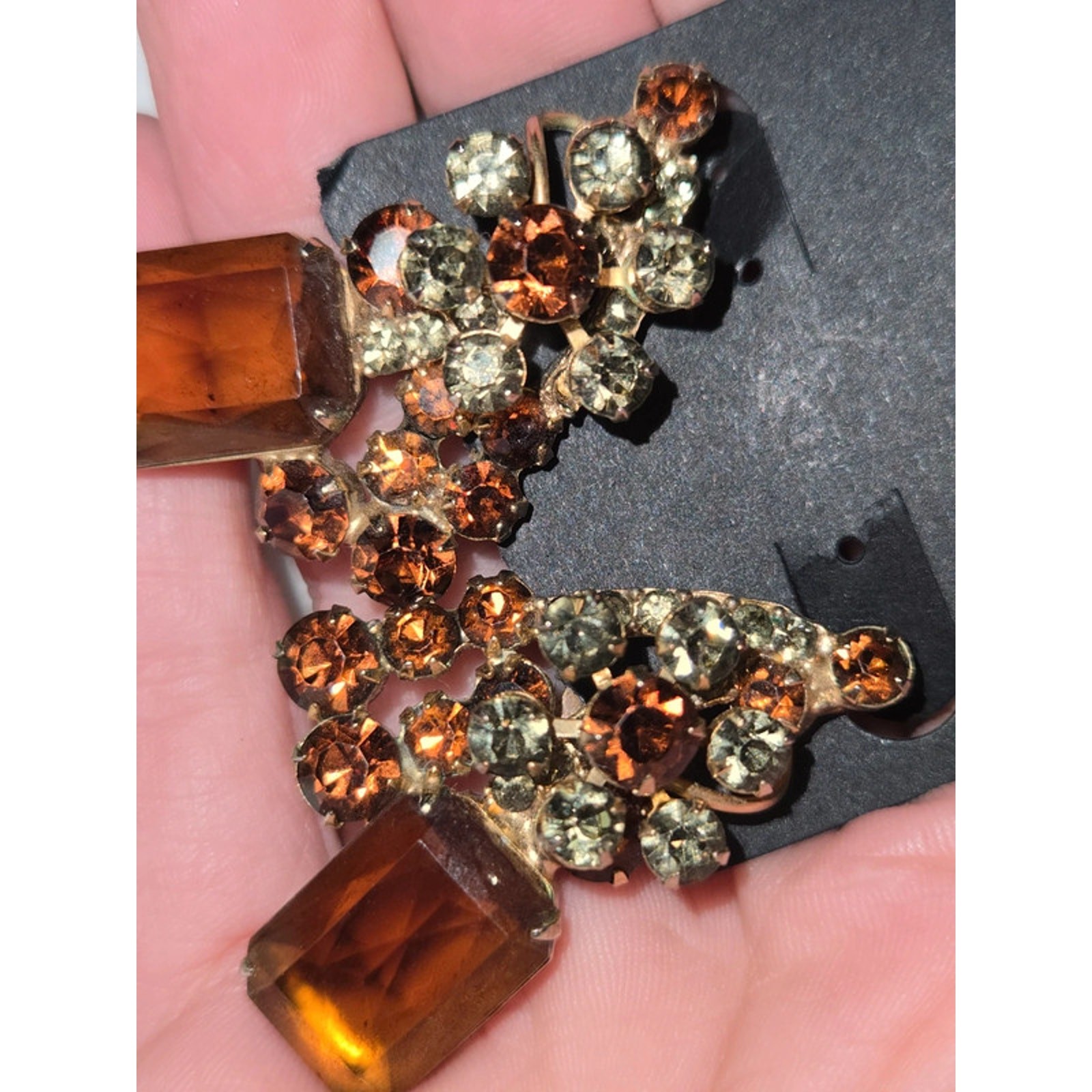 Vintage Julianna Amber and glass clip on Earrings