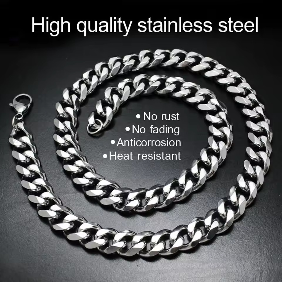 Stainless Steel Silver Chain Cuban Curb Womens Mens Necklace 3/5/7/9/11mm
