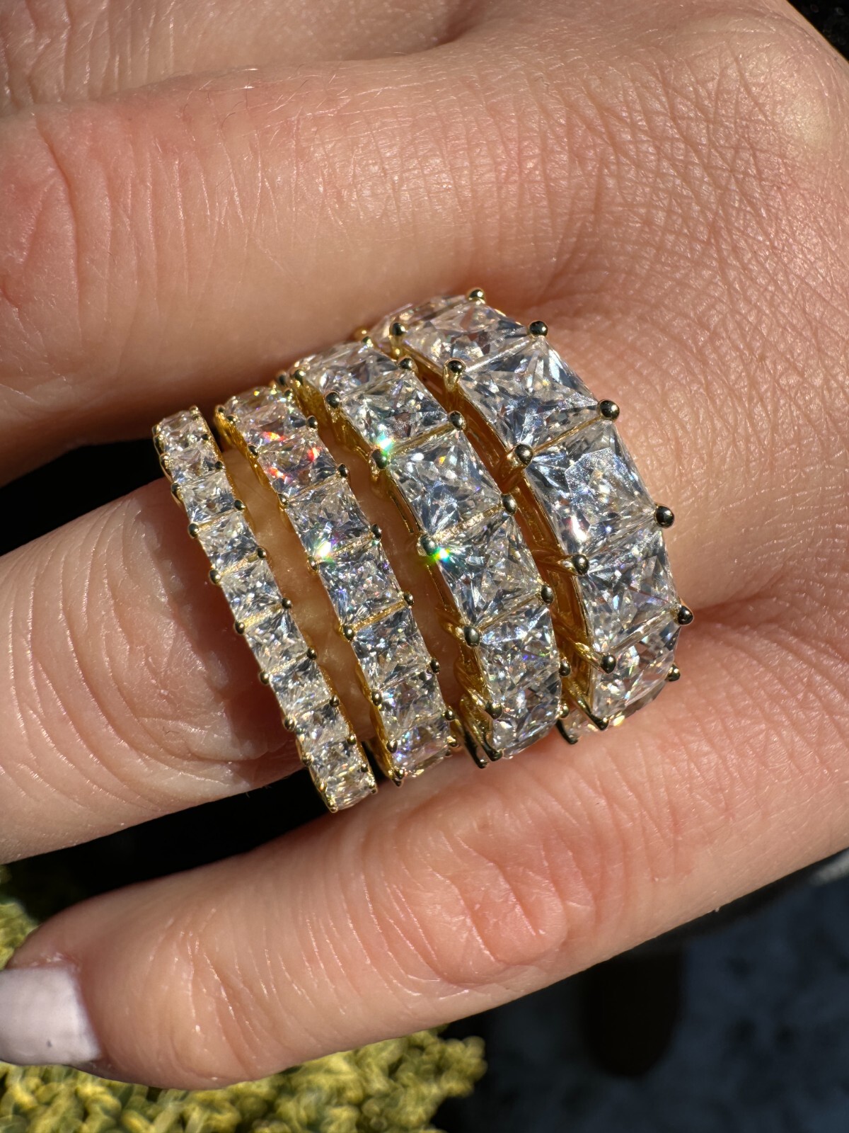 Real Princess Cut Moissanite Eternity Band Wedding Ring 14k Gold Over 925 Silver