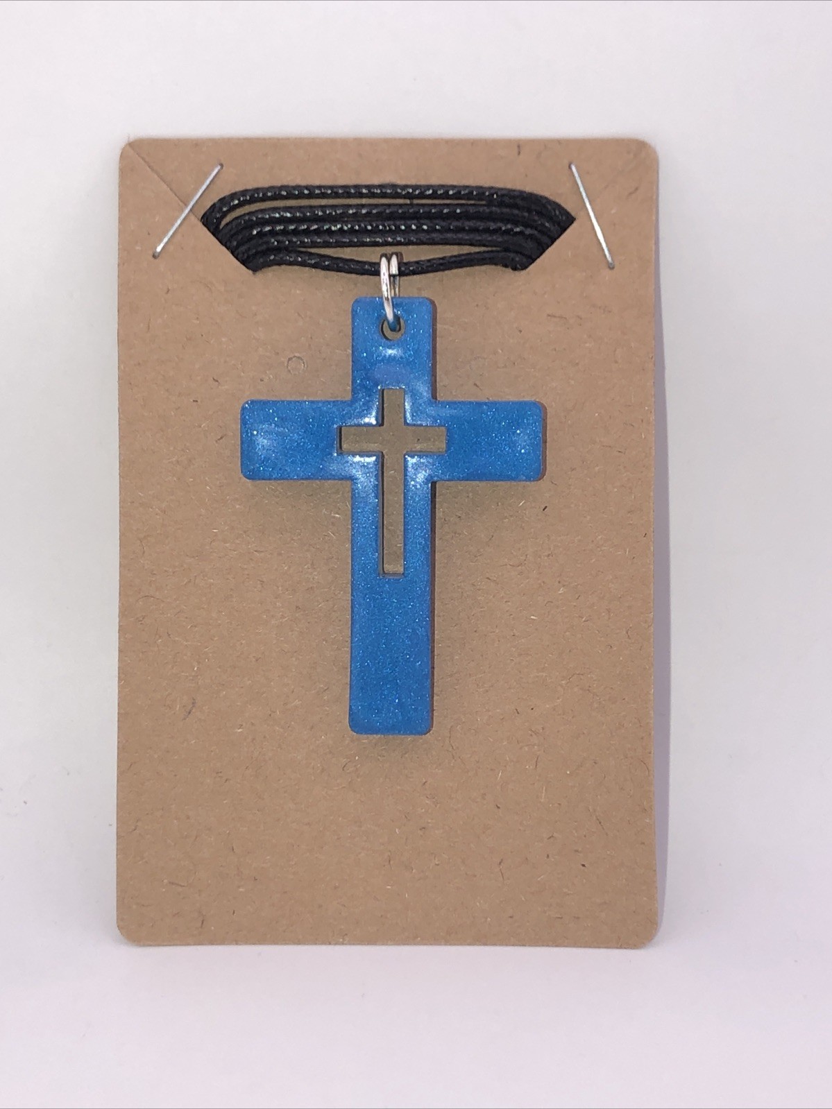 House Of David Handmade Artesian Cross Necklace Blue One Of A Kind 18 inches
