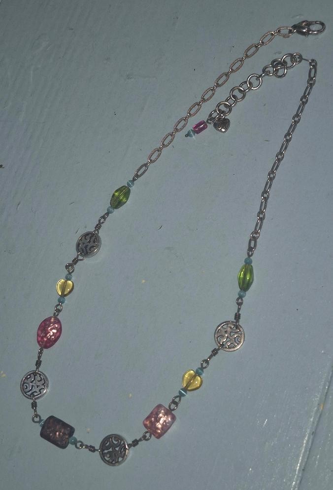 Brighton necklace, RARE, Brushed silver, lovely colorful large & small stones