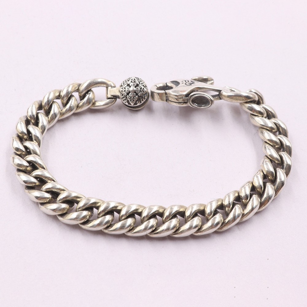 Pure S925 Sterling Silver Chain Men Women 9mm Curb Link Bracelet 46-47g 7.1inch