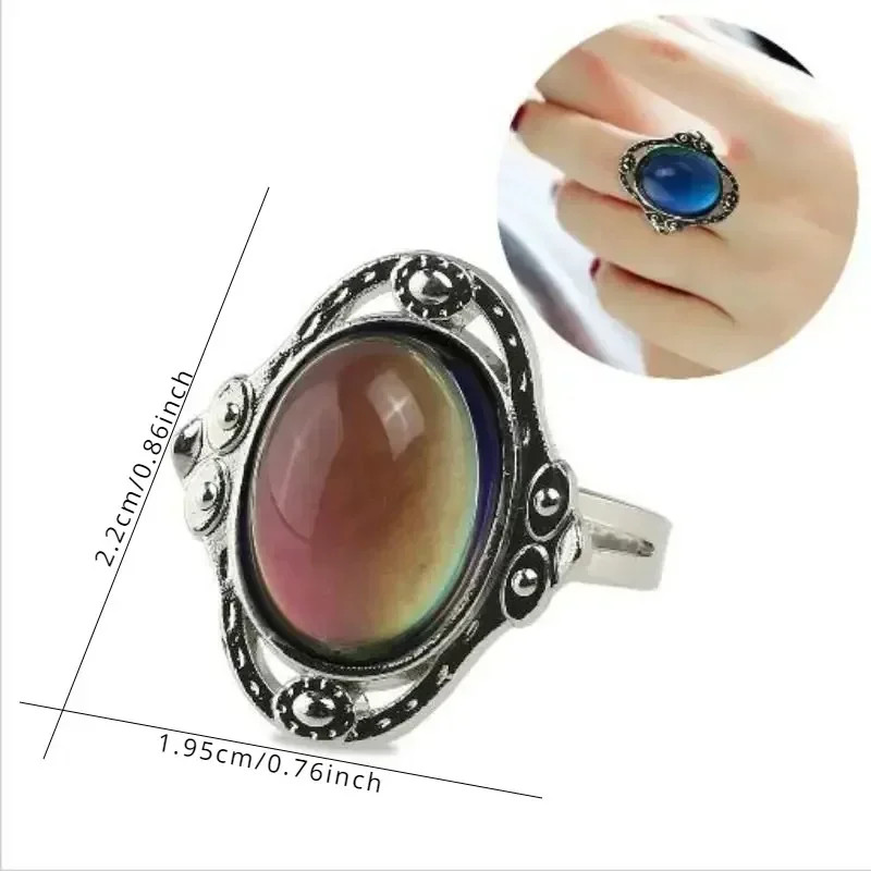 Women Vintage Magic Mood Ring Gem Heart Feeling Color Change Vintage Adjustable