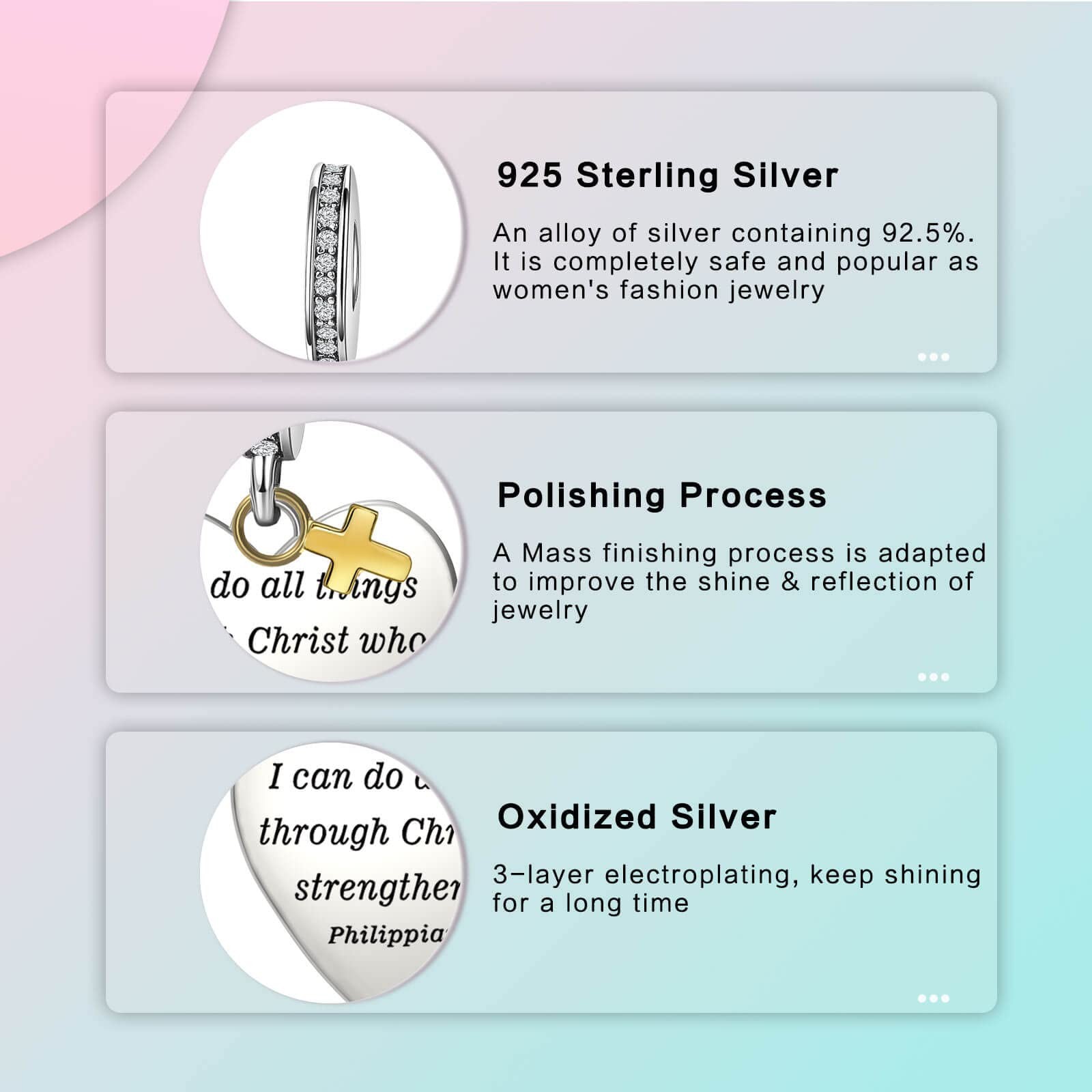 Bible Verse Charm Silver Charms 925 Sterling Silver fits Bracelets Necklace P…