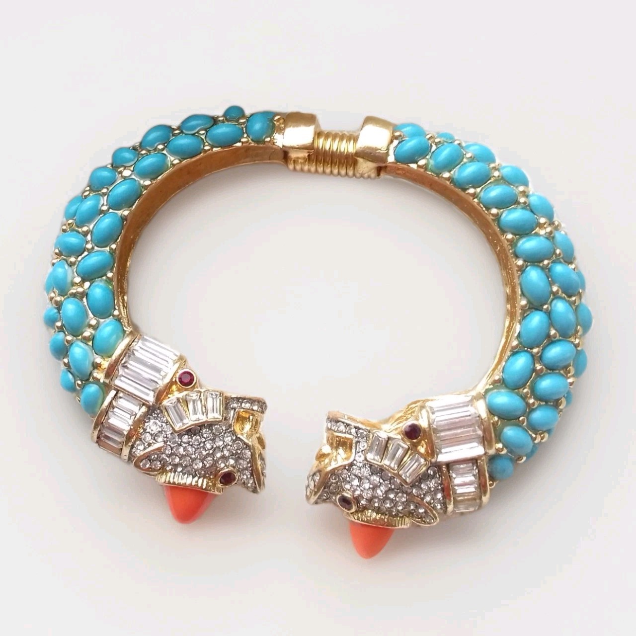 KENNETH LANE KJL KOI FISH GP CUFF/BRACELET TURQUOISE/CORAL CABS RED/ICE CRYSTALS
