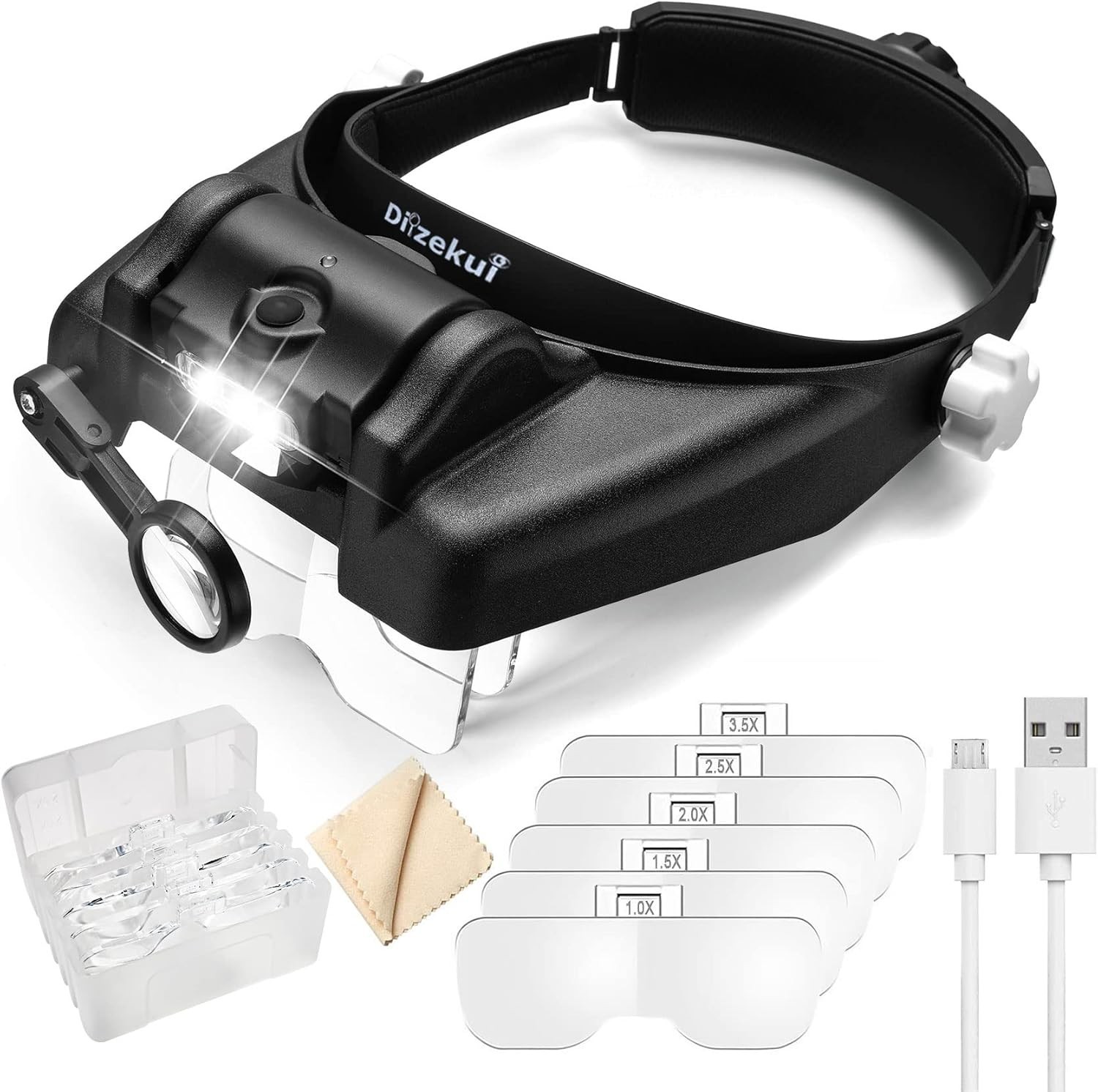 Headband Magnifying Glass with Light, Rechargeable Head Magnifying Glasses 1X…