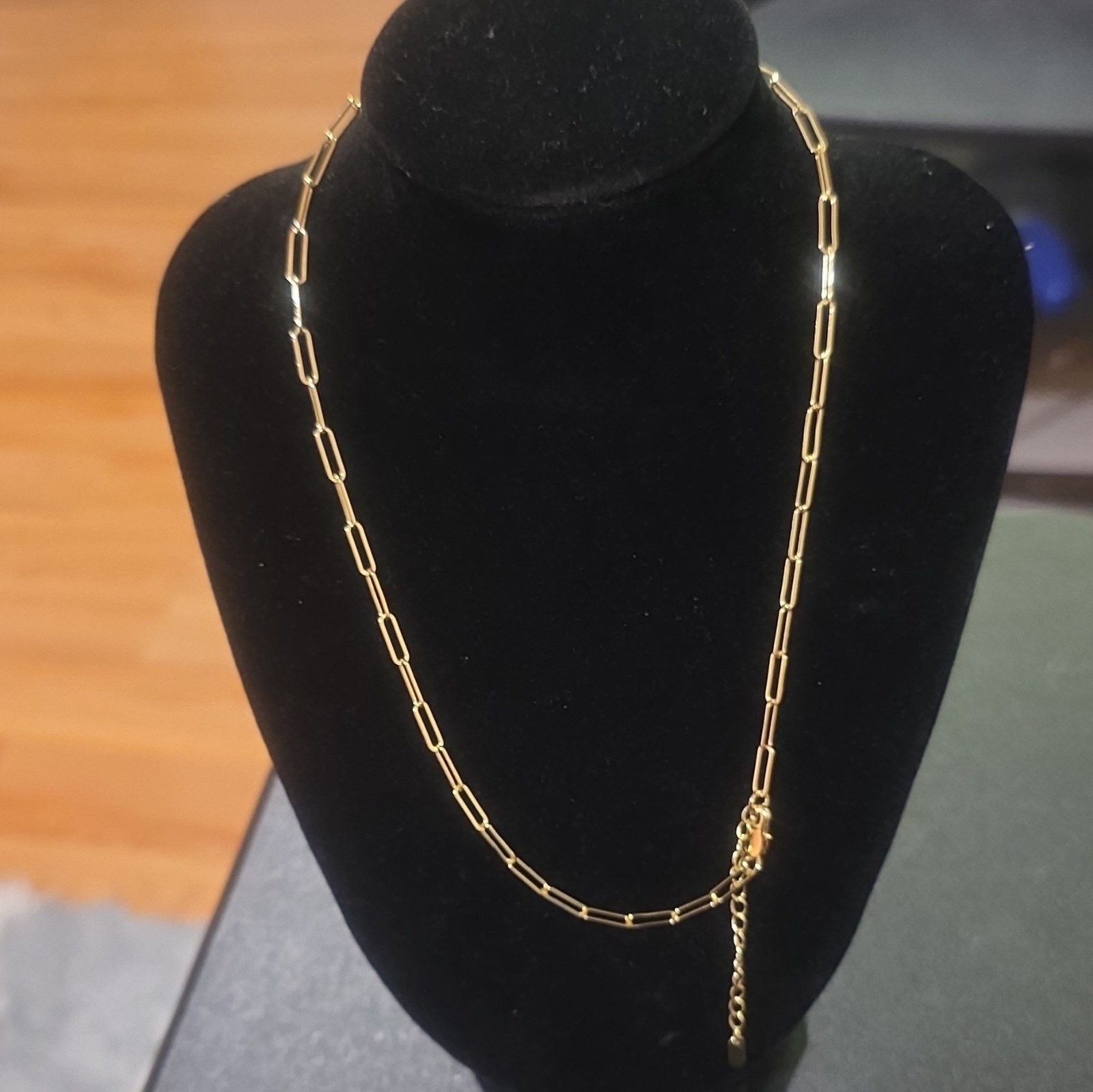New 18K Gold Filled Paperclip Chain Necklace, Lobster Clasp, Adjustable Extender