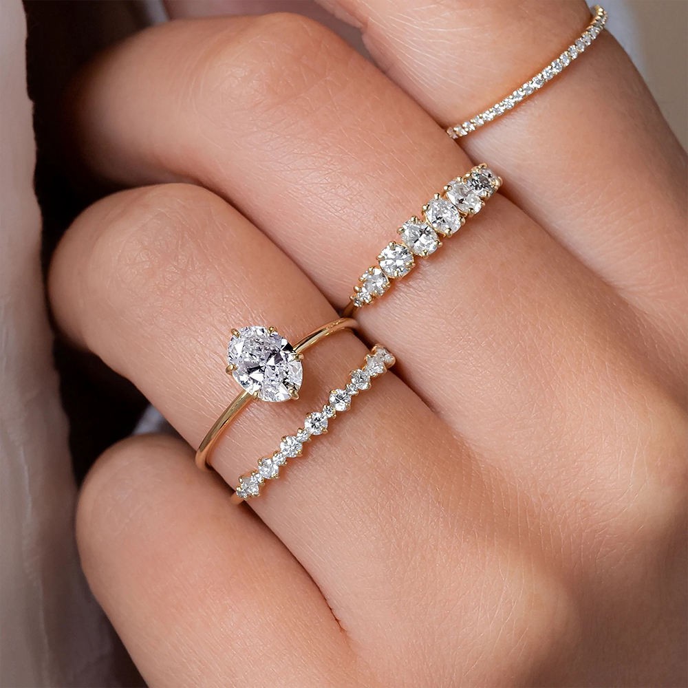 925 Sterling Silver Gold Oval White Moissanite Solitaire Engagement Promise Ring