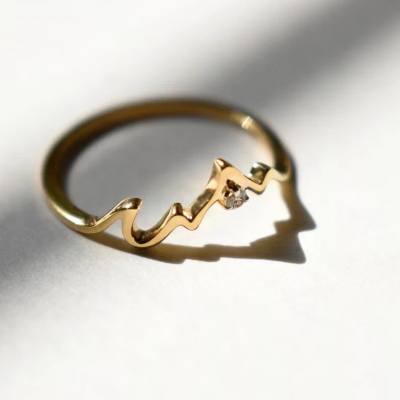 0.05Ct Lab Created Diamond Mountain Proposal Wedding Ring 14K Yellow Gold Plated