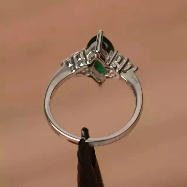 2Ct Marquise Lab-Created Emerald Diamond Engagement Ring 14K White Gold Plated