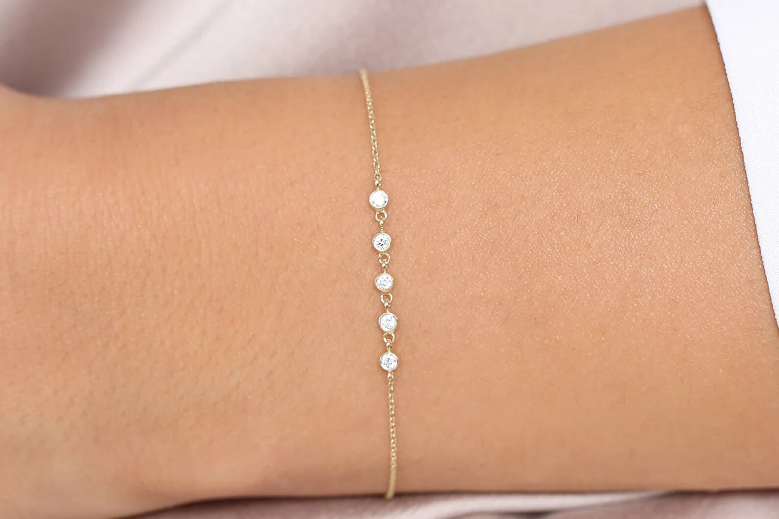 14K Yellow Gold 0.30Ct Round Cut Certified Natural GH/VS Diamond Chain Bracelet