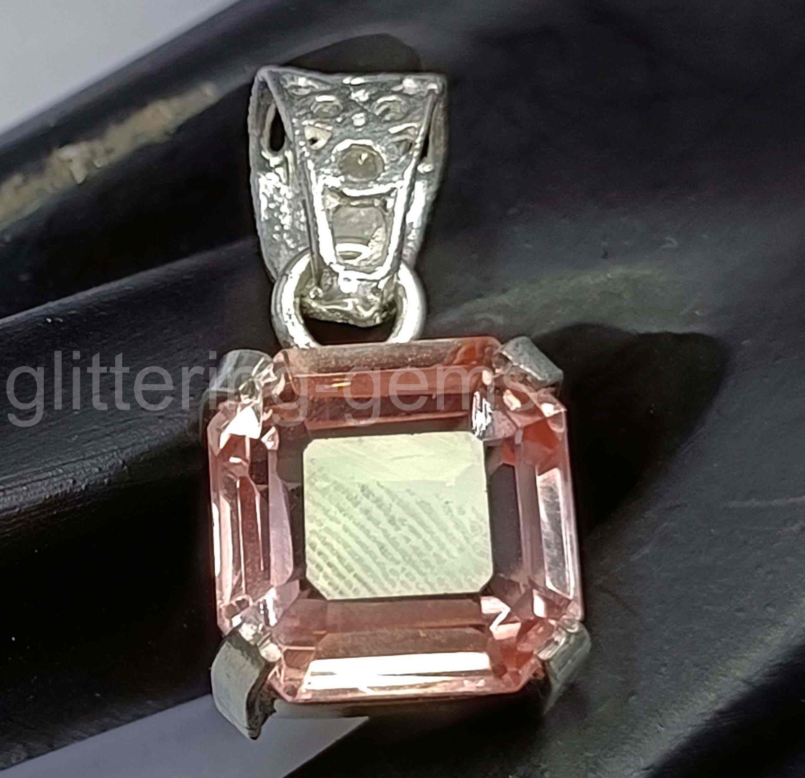 Natural Peach Sapphire 24 Carat IGL Emerald Shape 925 Solid Pendant IGL GemS D25
