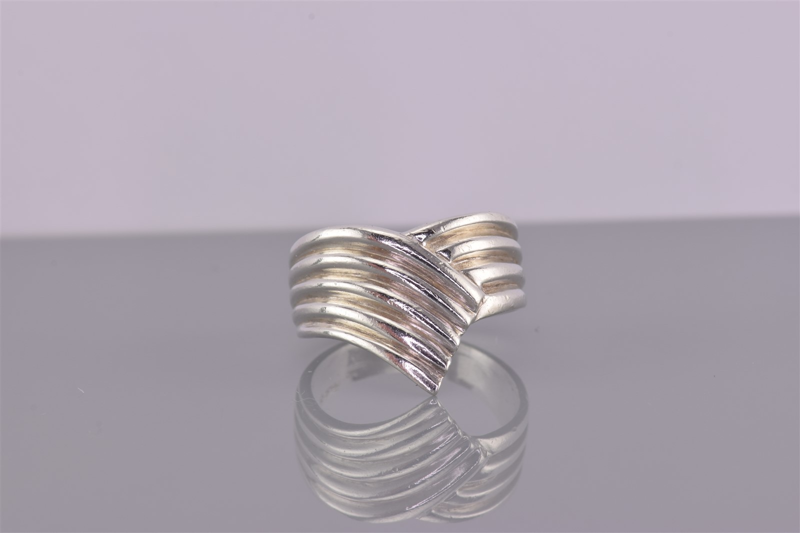 Sterling Silver 15mm Wrap Around Rippled Chevron Band Ring 925 Sz: 7
