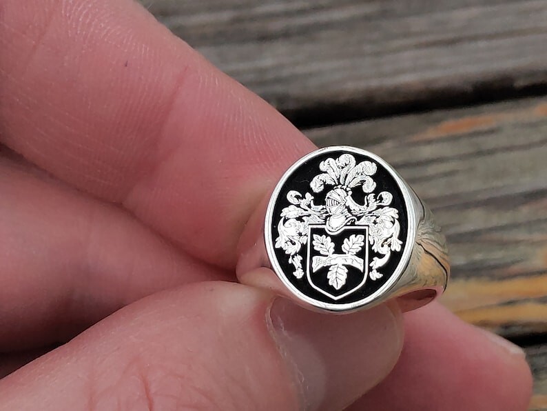 Custom Coat of Arms Ring for Men – Sterling Silver Family Crest Signet