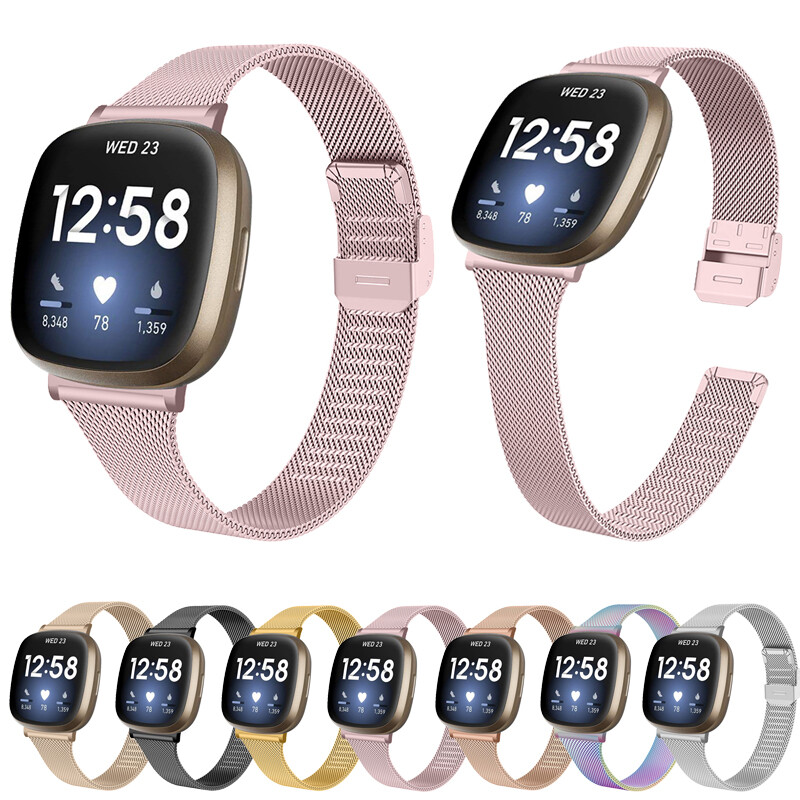 Stainless Steel Metal Mesh Watch Band Strap Wristband For Fitbit Versa 4/Sense 2