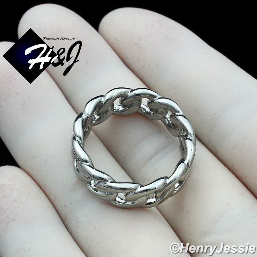 MEN WOMEN Stainless Steel 7mm Silver Cuban Curb Link Ring Size 6-12*R132
