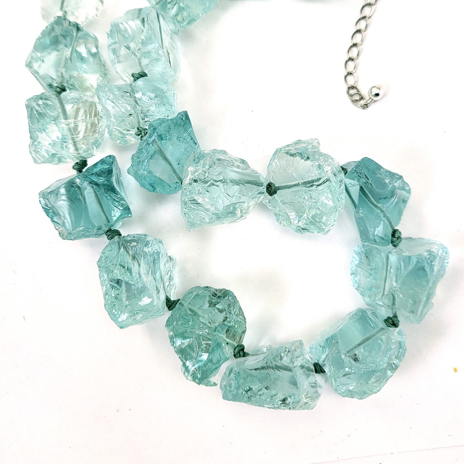 Blue Aqua Aquamarine Nugget Statement Necklace, March Birthstone, Silver 18″