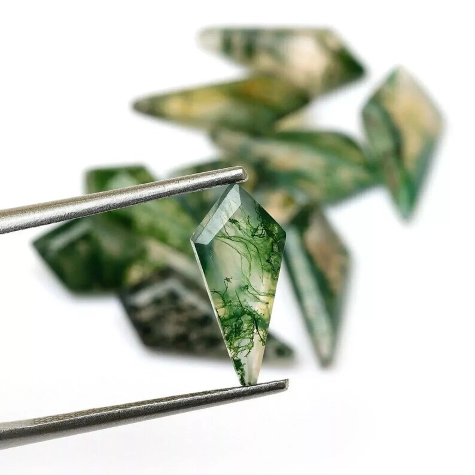 Natural Moss Agate Faceted Cabochon Kite Shape Loose Gemstone Jewellery.