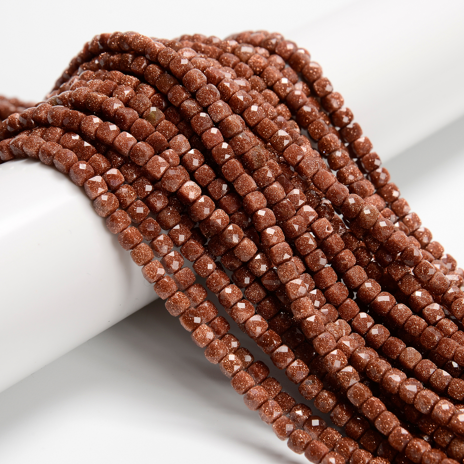 Gold Sandstone Faceted Cube Beads Size 4mm 15.5” Strand