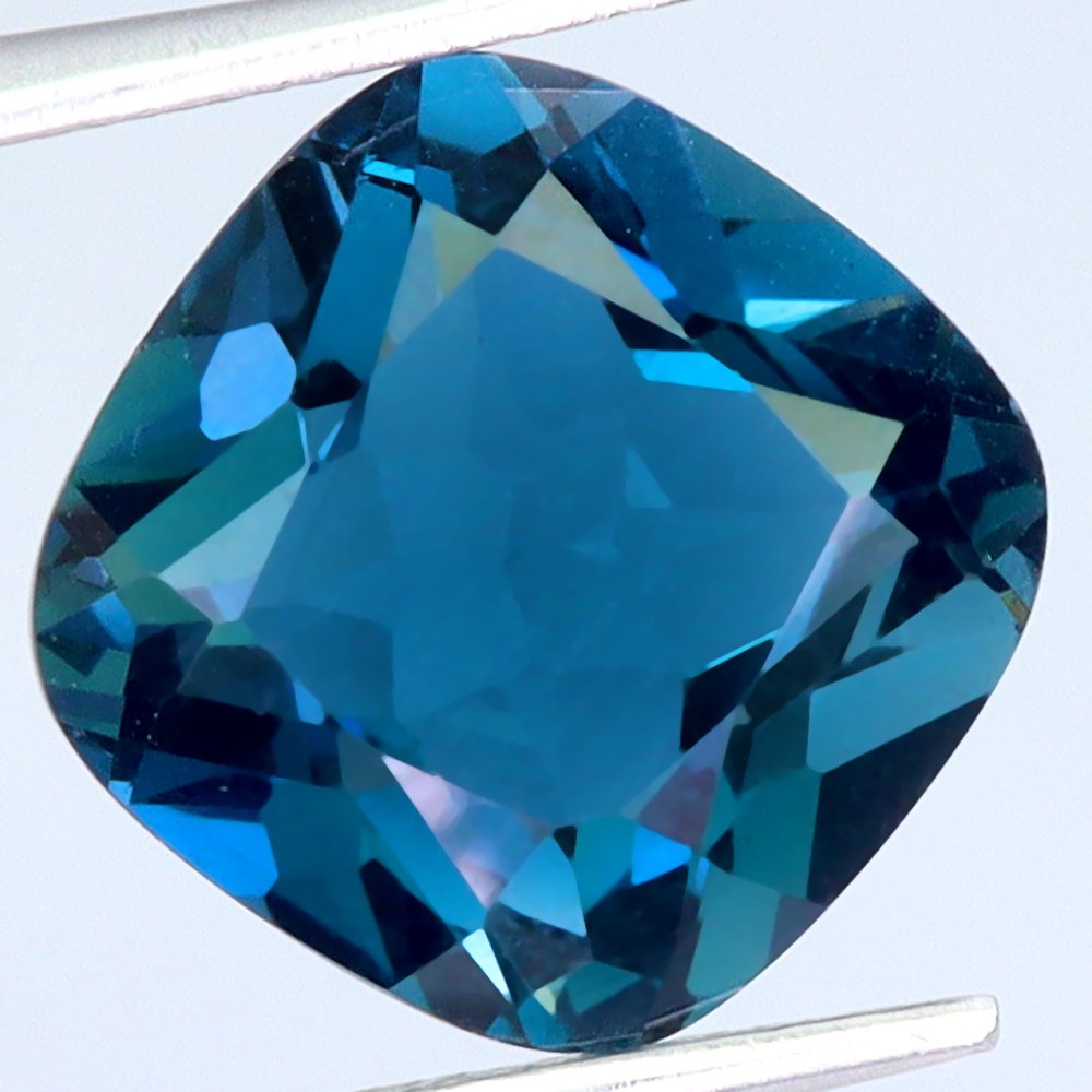 Cushion Cut Natural London Blue Topaz Africa 7.24ct 11.5mm Full Fire Gemstone