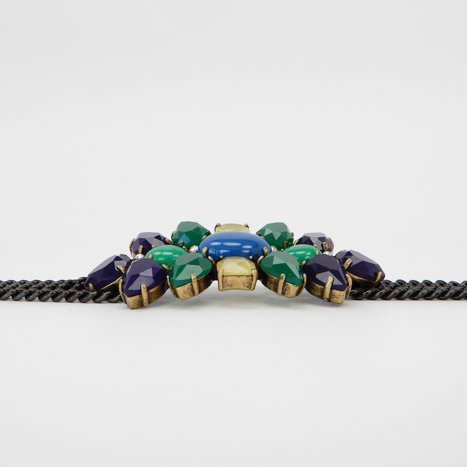 Stella & Dot Peacock Bubble Cabochon Gunmetal Chain Statement Bracelet Wrap 6.2″