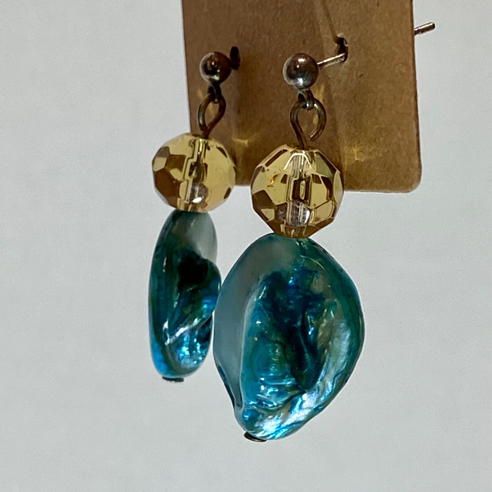 Turquoise Beaded Natural Ocean Beach Teal Sea Blue Dangle Drop Fine Earrings