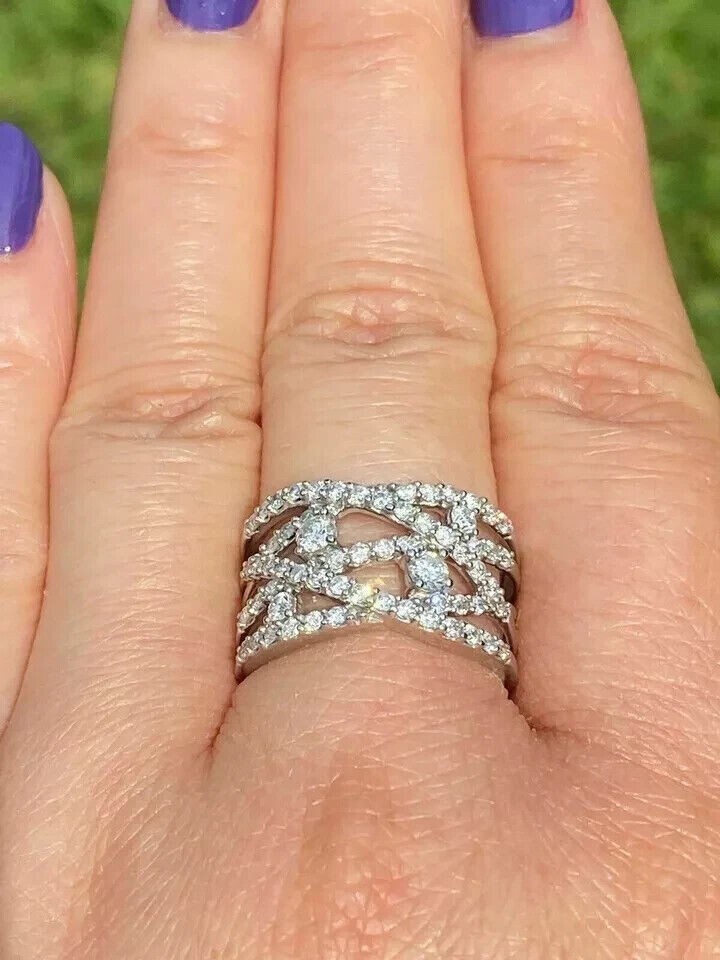 Round Cut Simulated Diamond Women’s Criss Cross Band Ring 14k White Gold Plated