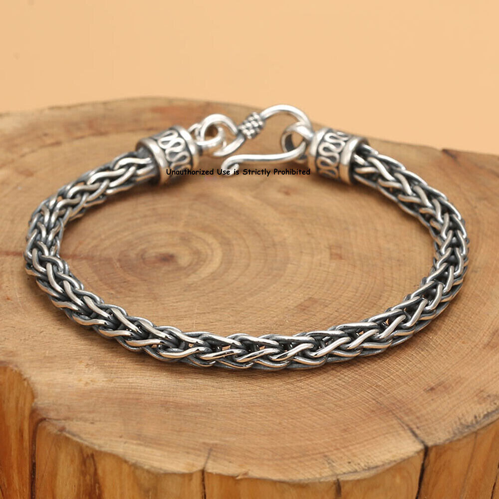 Pure S925 Sterling Silver Chain 6mm Double Wheat Link Bracelet 7.1-8.7inch